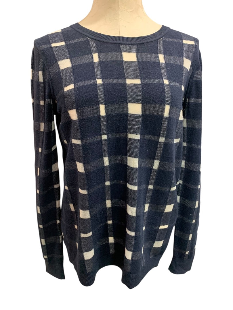Medium Banana Republic Womens Plaid Button Back Sweater Navy Blue