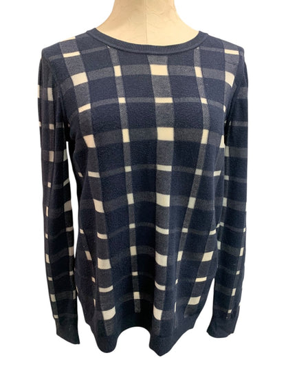 Medium Banana Republic Womens Plaid Button Back Sweater Navy Blue
