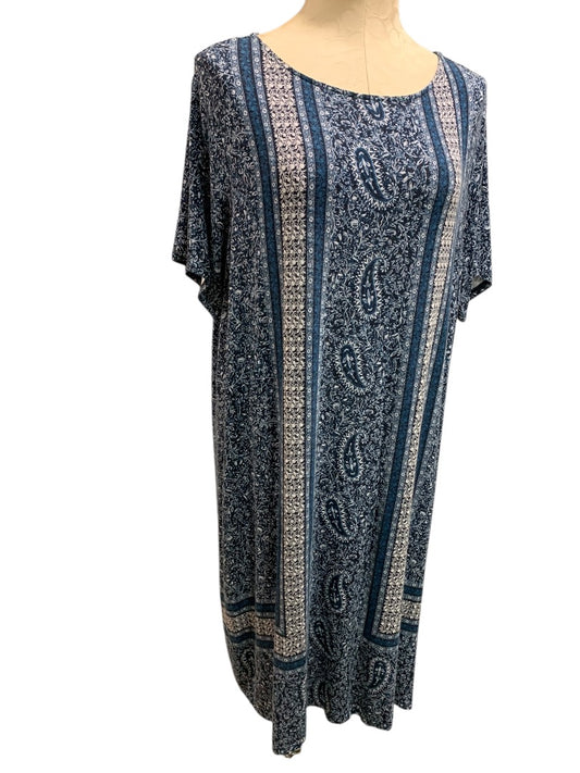 2X J.Jill Blue Tshirt Dress Short Sleeve Retro Print Soft Lightweight