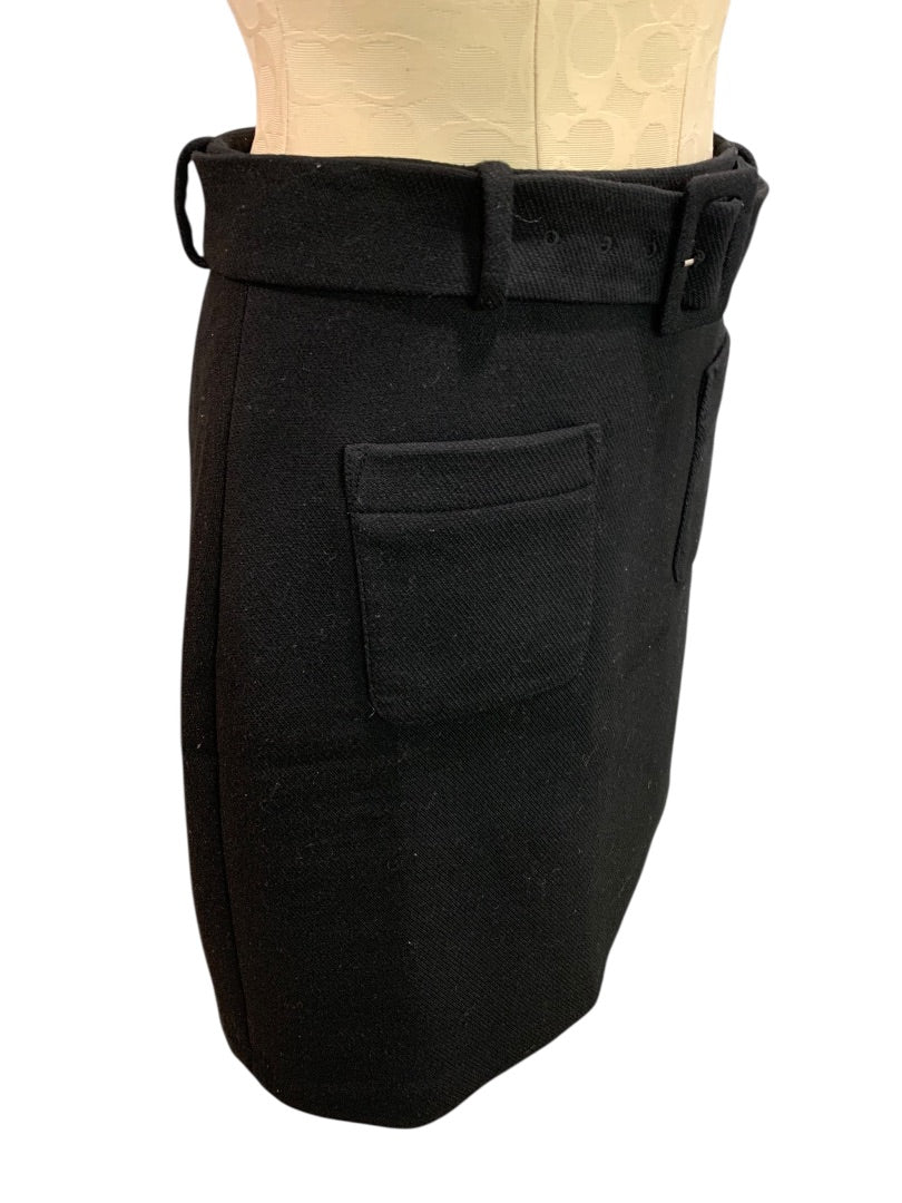 Size 2P Loft Petites Black Belted Skirt Side Zip Black Lined