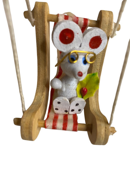 Vintage Wooden Christmas Holiday Ornaments Mouse in Chair  2.5"