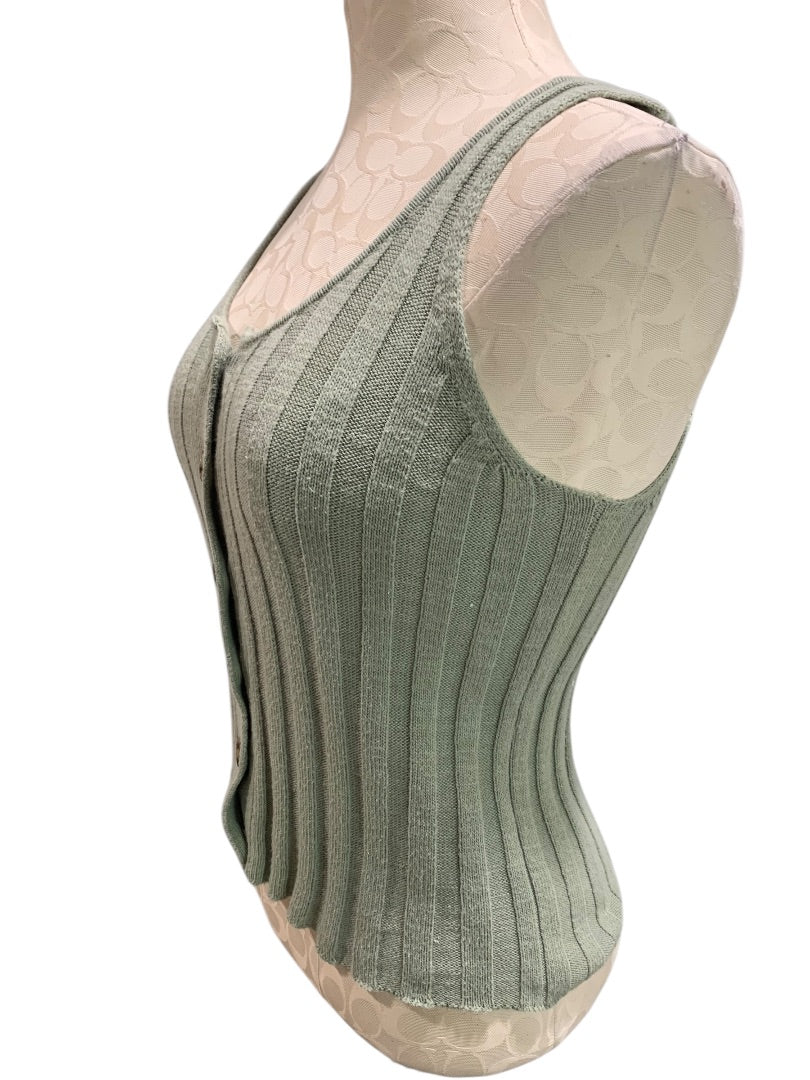 XS Loft Womens Sleeveless Ribbed Sweater Button Front Sage Green