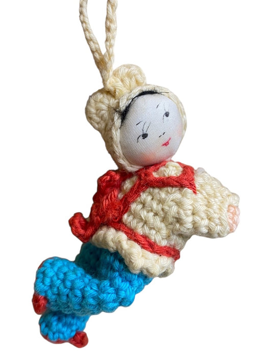 Vintage Amigurumi Japanese Crochet Crawling Baby Doll 2.5" Silk