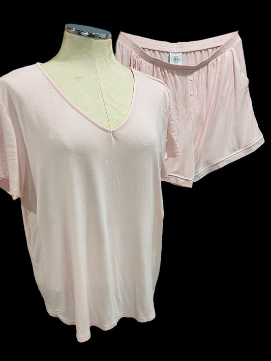 Large Serra Womens Pink 2 Piece Cooling Pajamas Shorts Tshirt Pockets