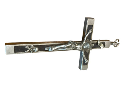 Antique Silvertone Crucifix with Skull and Crossbones Golgotha INRI Cross Convent 5.5"