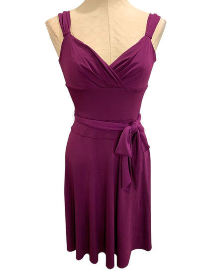 Size 4 Morgan McFeeters Purple V-Neck Dress Sleeveless Belted