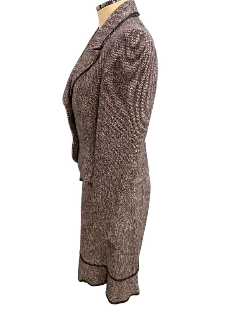 Size 6 Tahari Skirt Suit Jacket Tweed Lace Hem Black Pink Purple