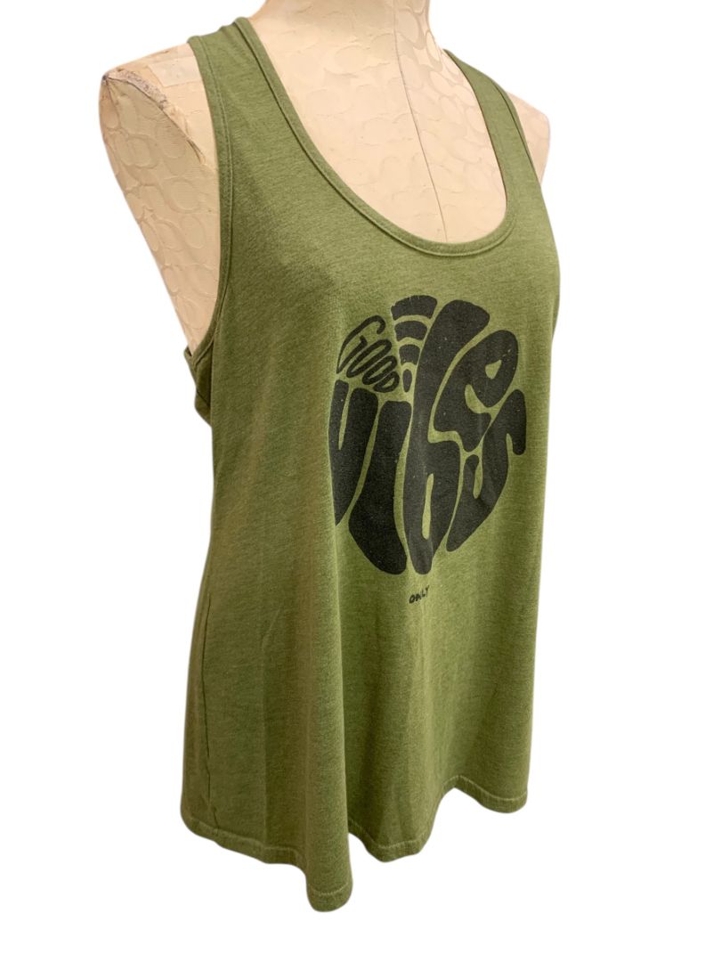 XXL Soul Flower Womens Olive Green Tank Top Good Vibes