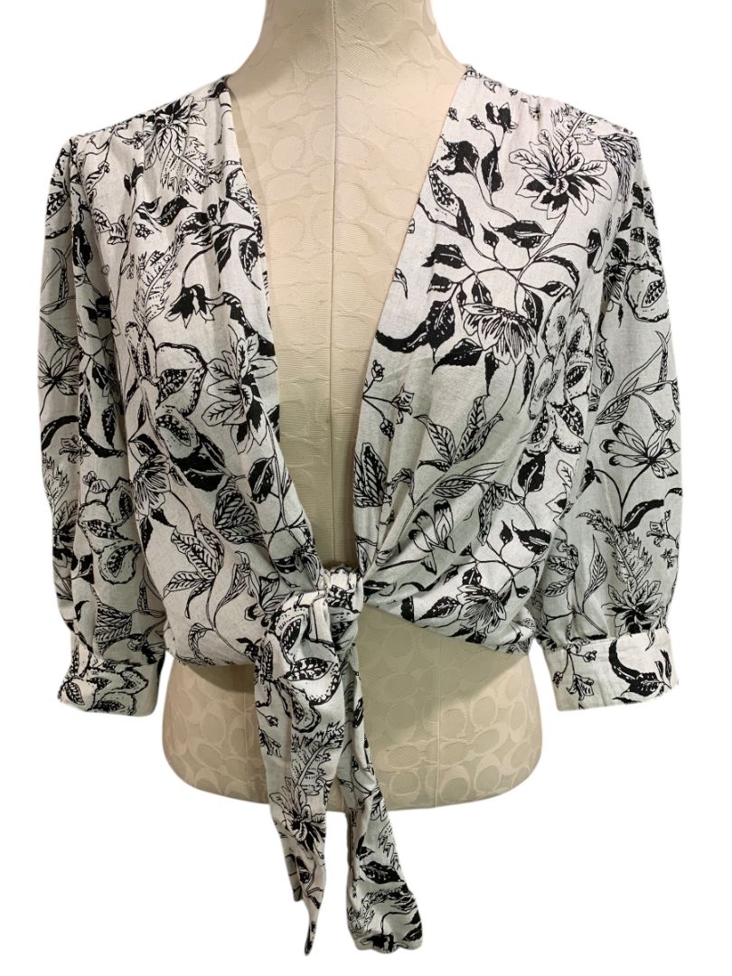 Medium Japra Womens Linen Blend Tie Up Front Shirt