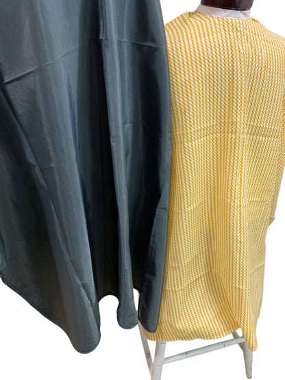 Lot of 2 Hair Styling Capes Seersucker Yellow White Gray Barber Salon