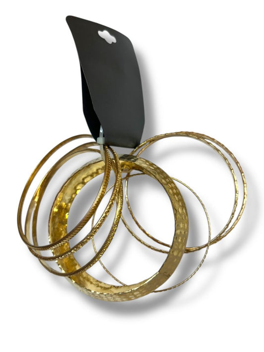 New Set of 6 Goldtone Bangle Bracelets Assorted Size Textures Widths