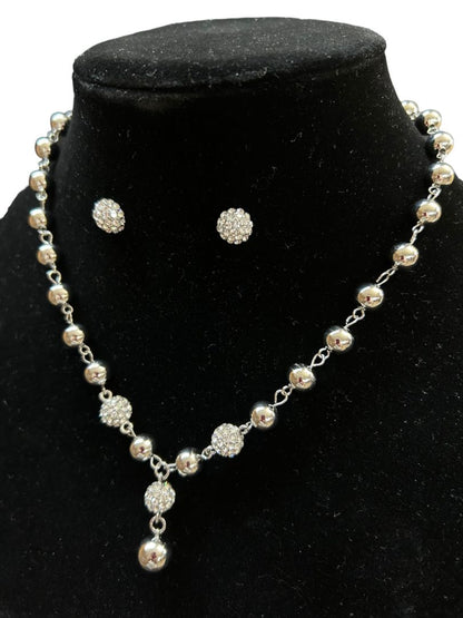 Silvertone Jewelry Set Pierced Earring Necklace Charter Club Sparkles