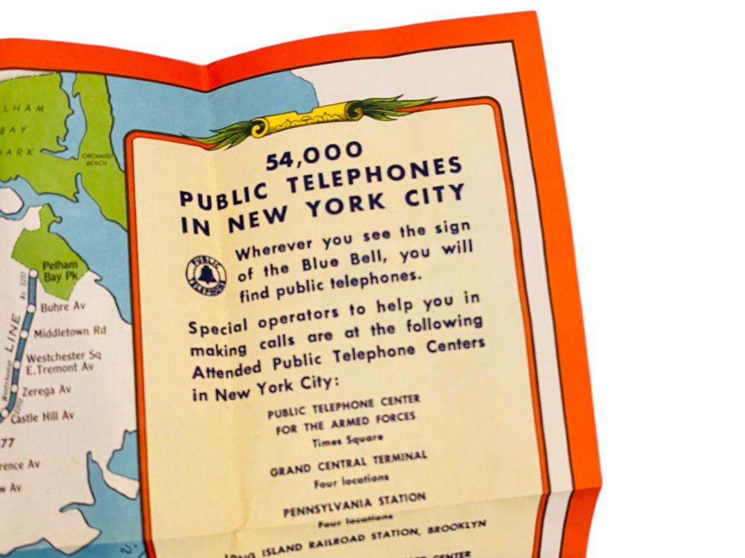 1950s Map of New York City Subway & Elevated Lines Bell System NY Telephone CO