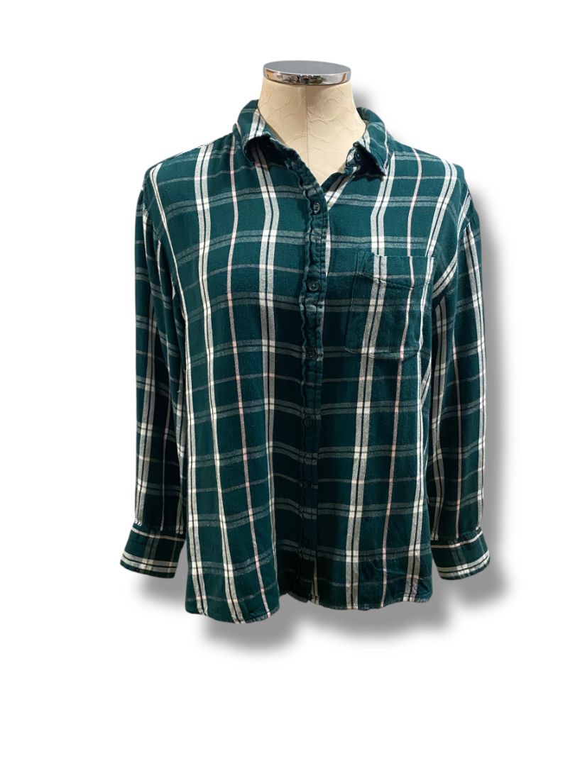 Medium Wonderly Womens Soft Plaid Flannel Button Up Dark Green