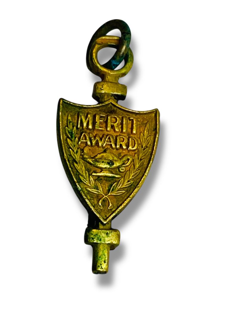Vintage Merit Award Watch Key Fob Charm 1" Patina