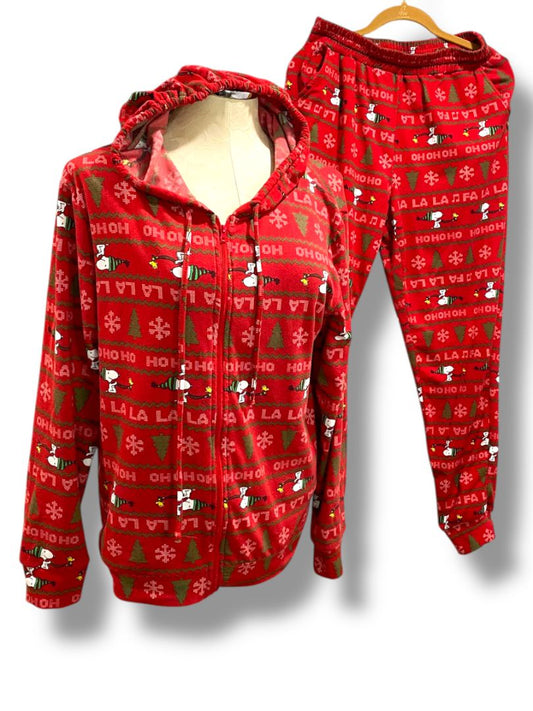 Size Large Peanuts Womens PJ Pajama Set Hoodie Jogger Pants Snoopy Holiday