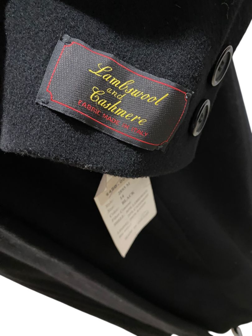 Size 14 Larry Levine Womens New Lambswool Cashmere Dress Coat Black Vintage