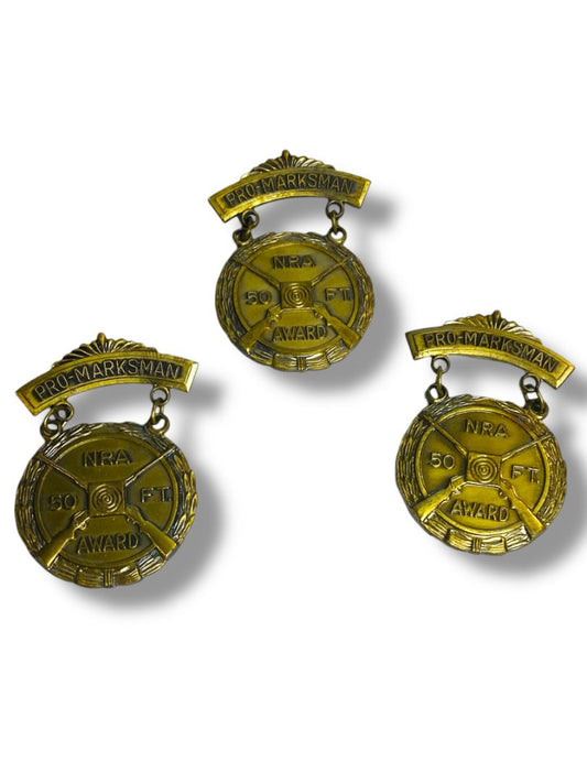 Vintage NRA Pro-Marksman 50ft Award Badge Medal 1.9" Pin Set of 3 Blackinton