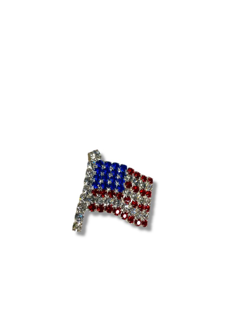 Vintage Rhinestone American Flag Brooch Pin Red White Blue 1.25"