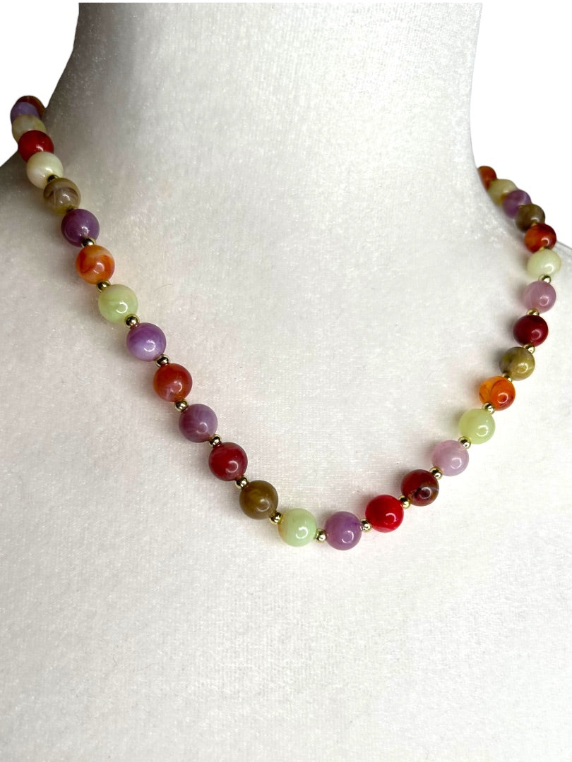 Acrylic Beaded 18" Necklace Multicolor Goldtone Spacers Lightweight
