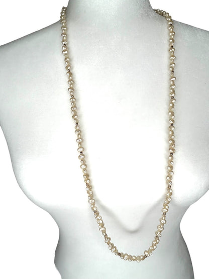 Faux Freshwater Pearl Beaded Necklace 34" Strand String Goldtone Spacers