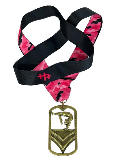 Gymnastics Medal Medallioo on Pink Camo Necklace Balance Beam Hasty Awards