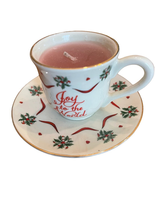 Dicksons Joy to the World Holly Ribbon Christmas Cup & Saucer Candle