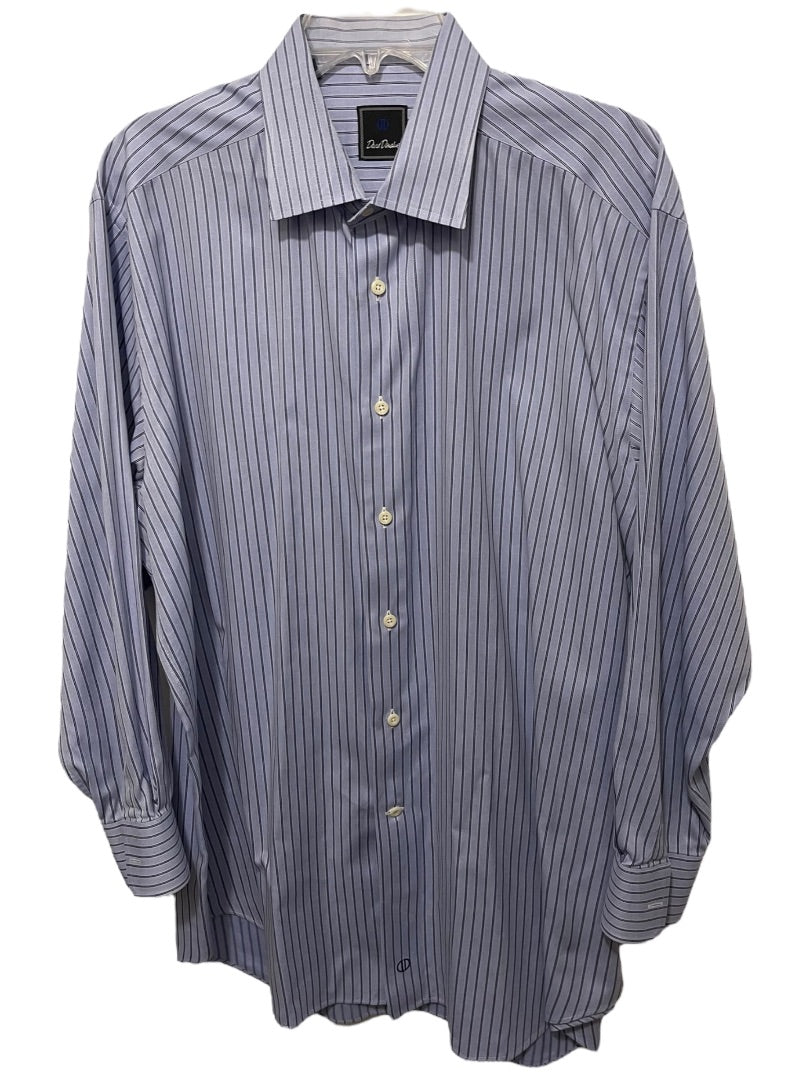 17.5 (32/33) David Donahue Mens Button Up Blue Stripe Dress Shirt 100% Cotton