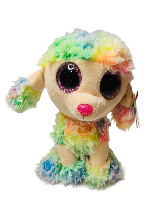 Ty Beanie Boos Rainbow MultiColor Poodle Dog Glitter Eyes Medium 6" Tags