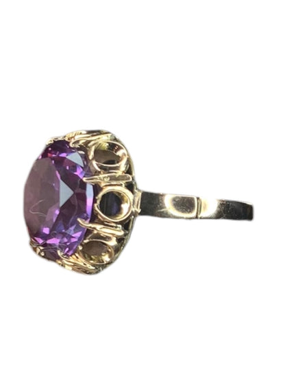 14k Yellow Gold Lab Created Round Amethyst Solitaire Ring Size 7.5