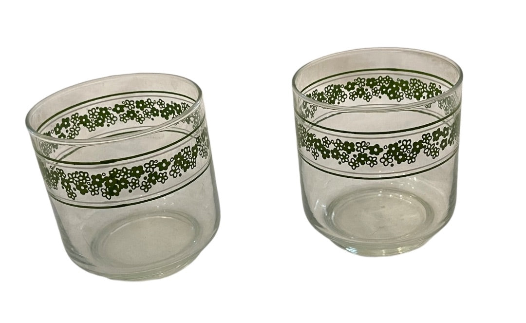 Set of 2 Corning Libbey Crazy Daisy 10 ounce Glass Short Drinking 3 Inches