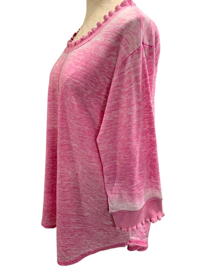 1X Jones & Co Jones New York Womens Pink Casual Pink Ruffle Detail Shirt Pullover