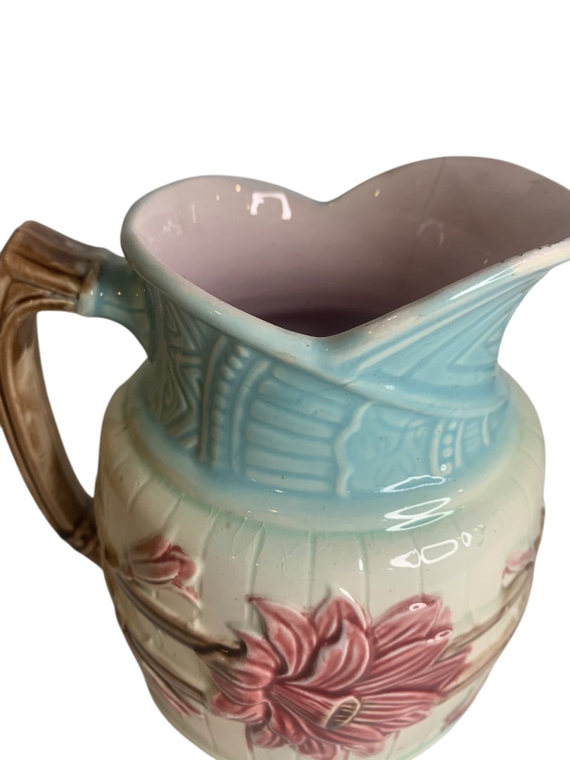 Antique Majolica Narcissus Pitcher 8 Inch Hallmark Defects