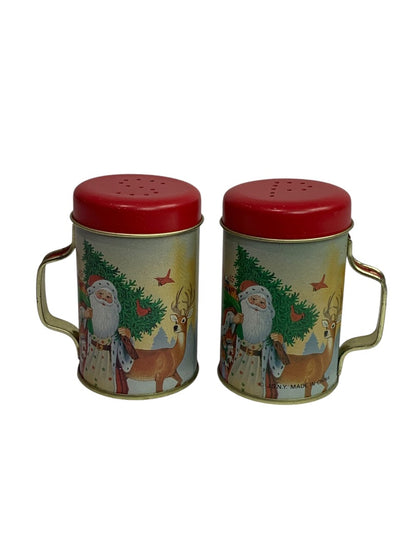 Vintage Tin Santa Christmas Salt and Pepper Shakers