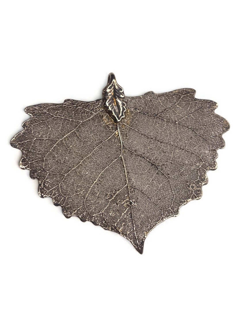 Silver Dipped Natural Cottonwood Leaf Pendant 2.5" x 2"