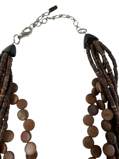 Wooden Boho Statement Necklace Multistrand Twist 18-22 Inch
