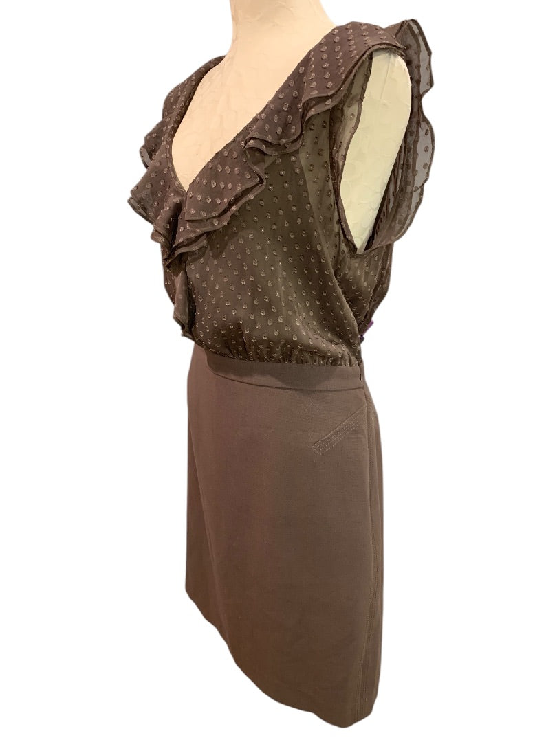 Size 12 Ann Taylor LOFT Dress Brown Sleeveless Blouse Bodice