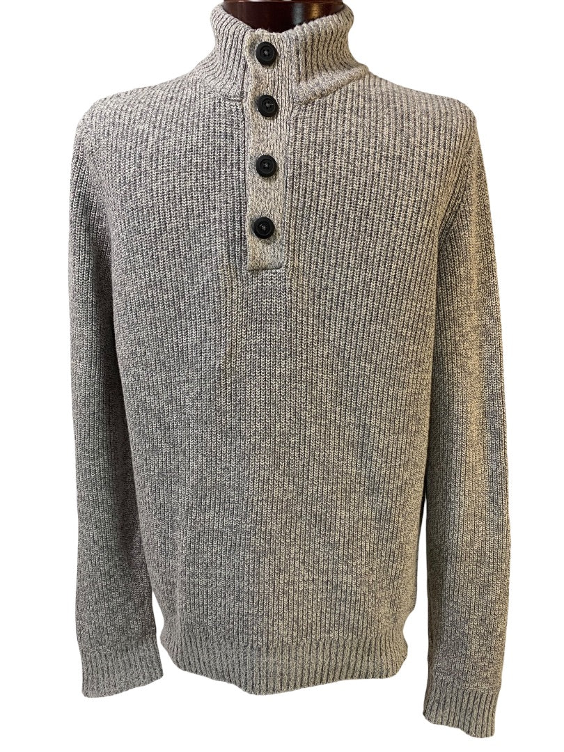 Medium G.H. Bass Mens Marled Knit Henley Sweater Gray White