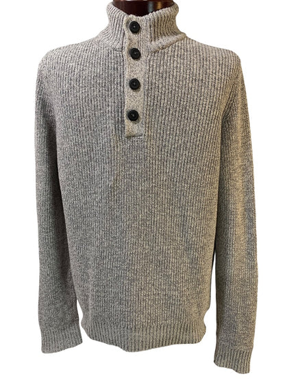 Medium G.H. Bass Mens Marled Knit Henley Sweater Gray White