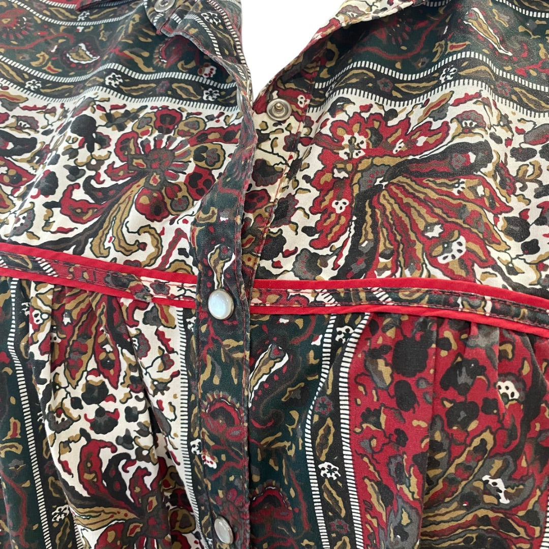 Size 16 Models Coat Vintage Womens Snap Up House Coat Dress Brown Print Pockets