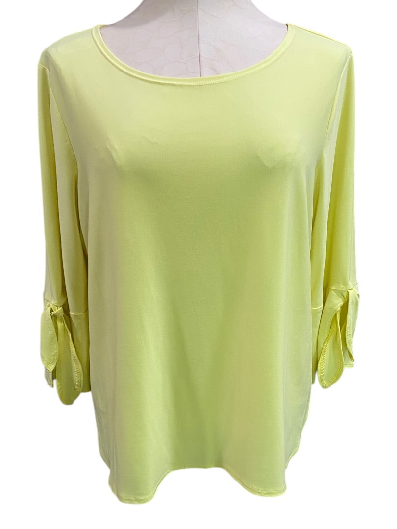 Large Clara Sun Woo Yellow 3/4 Tie Sleeve Womens Pullover Top