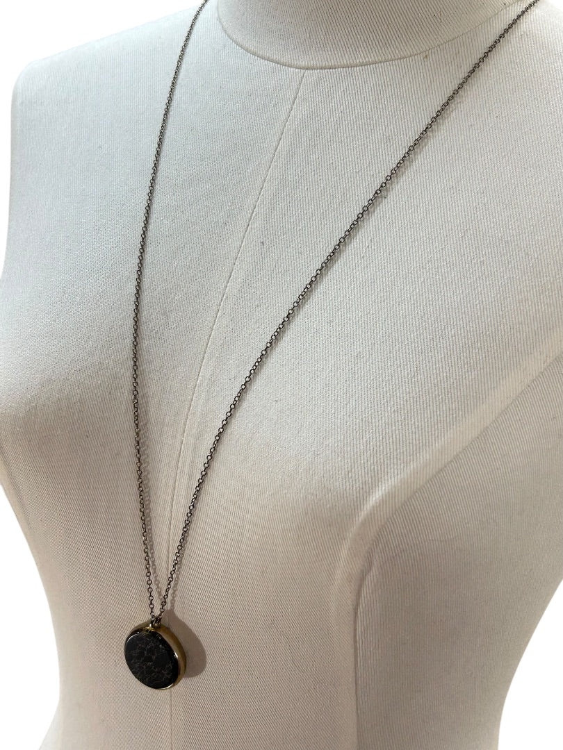 Silvertone Faux Marble Pendant Necklace 32-35 Inch Reversible Black White