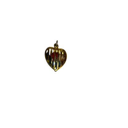 Goldtone Pendant Caged Heart Crystals Red Green Clear .9 Inch