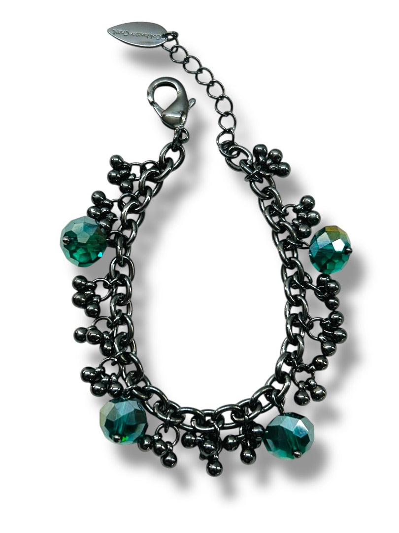 Coldwater Creek Pewter Color Dangle Teal Crystal Beads 7-8.5 Inch