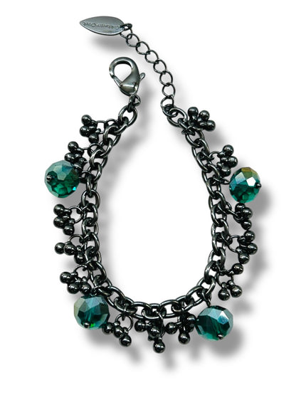 Coldwater Creek Pewter Color Dangle Teal Crystal Beads 7-8.5 Inch