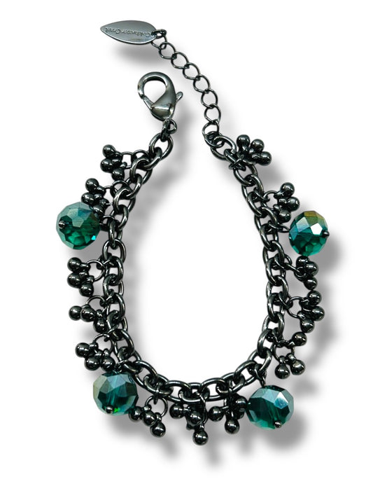 Coldwater Creek Pewter Color Dangle Teal Crystal Beads 7-8.5 Inch