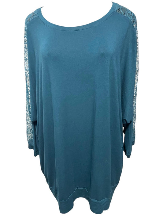 3X Torrid Super Soft Knits Womens Pullover Shirt Lace Sleeve Detail Teal