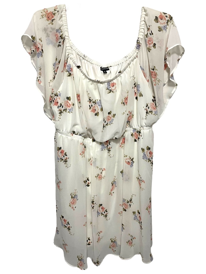 3X Torrid Lined Floral Flutter Sleeve Dress Blouson Style Off Shoulder