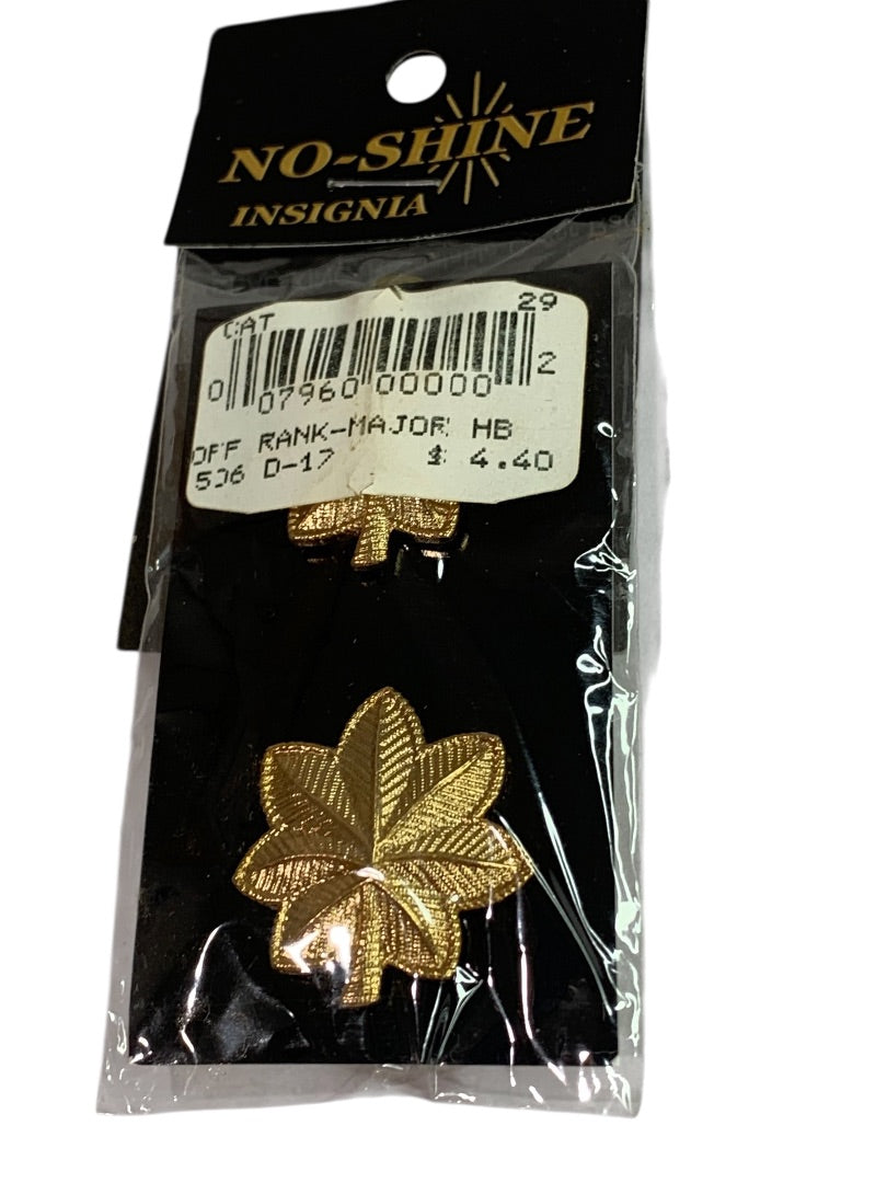 No-Shine Insignia Off Rank Major Goldtone Pin Set New Sealed