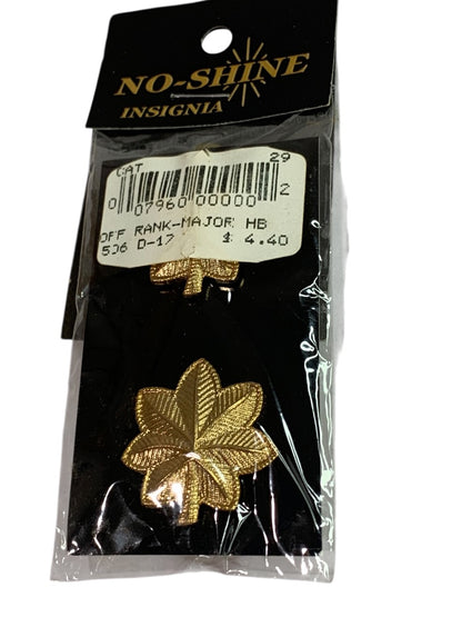 No-Shine Insignia Off Rank Major Goldtone Pin Set New Sealed